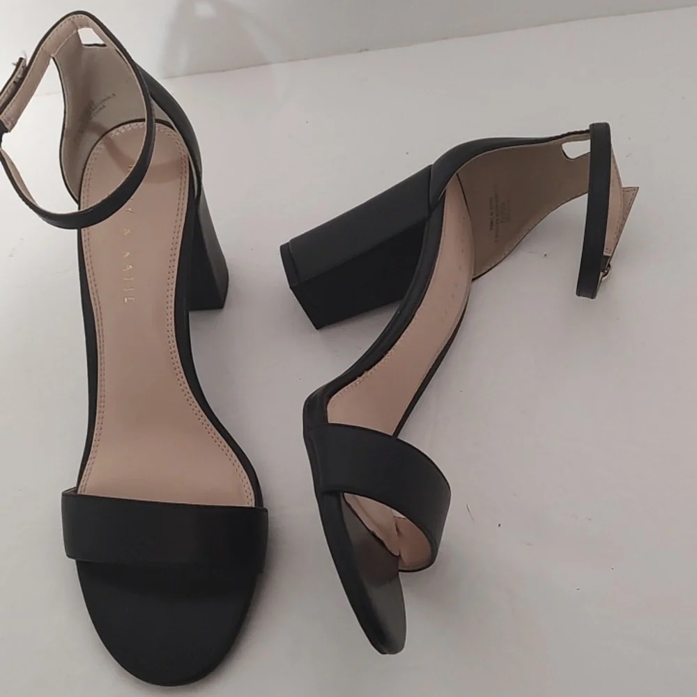Black Faux Leather Kelly & Katie Ankle Wrap Heels Open Toe Sz 10